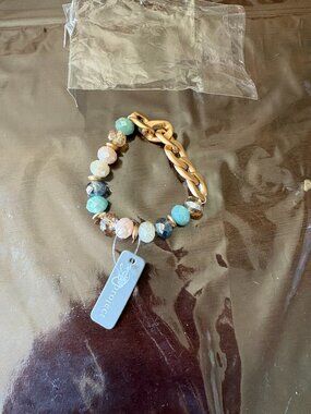 Project Jewelry Multicolor Faceted Bead Gold Chain Statement Bracelet NWT